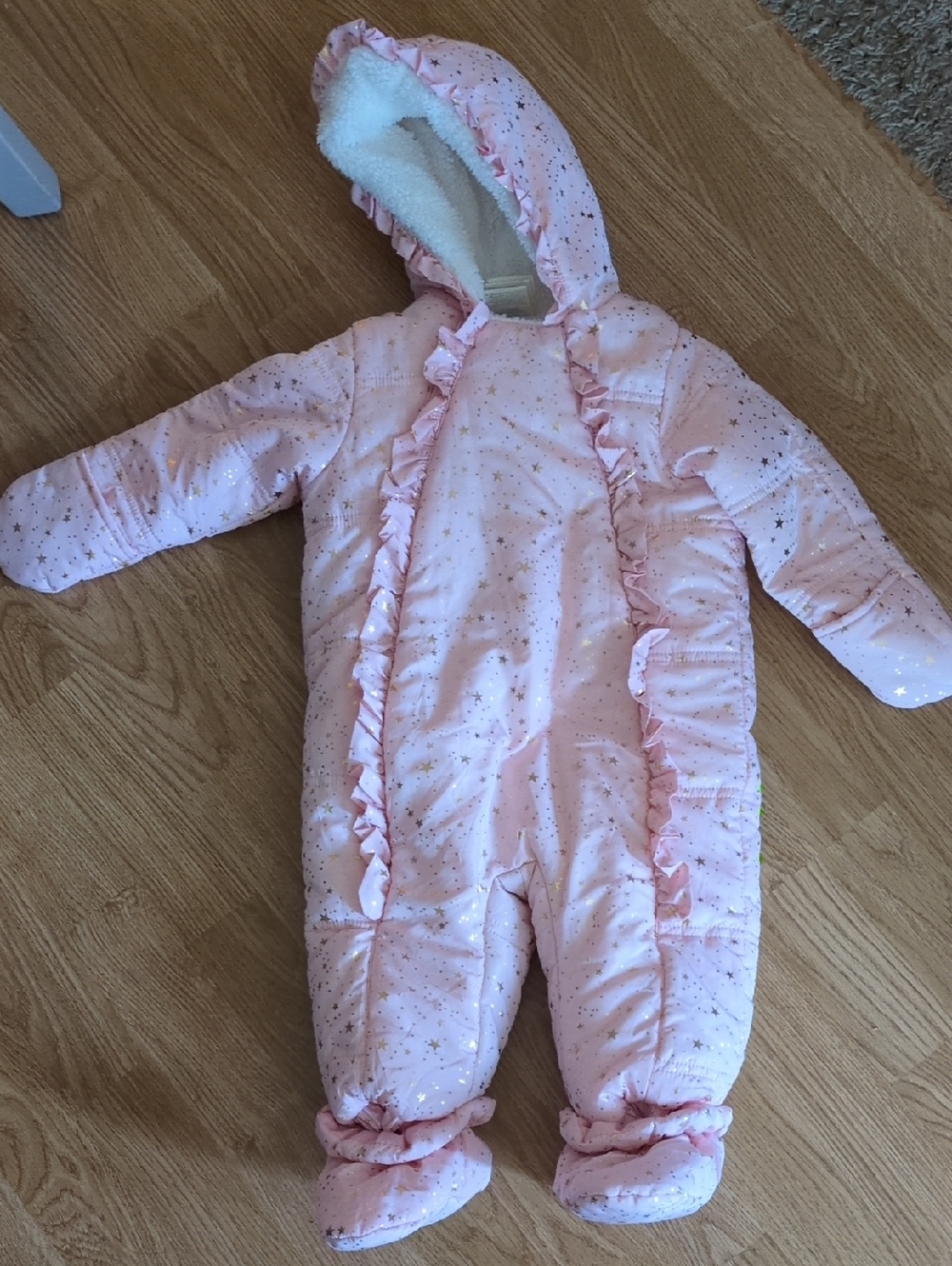 First Impressions Pink with Gold Star Snowsuit, 6-9m